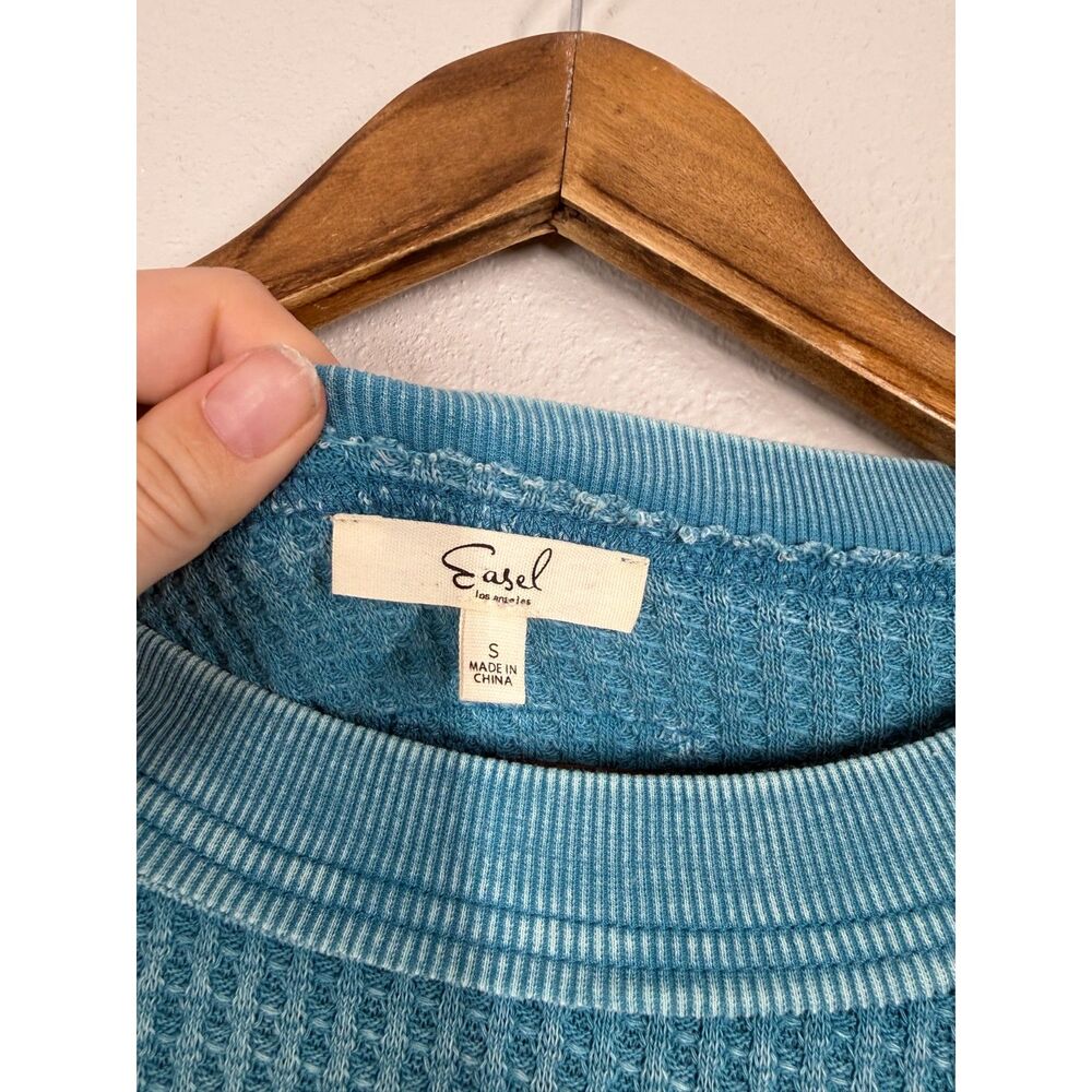 Easel Womens Oversized Blue Dress Sz S Boho Waffle Knit Casual Soft Lounge - Picture 5 of 9